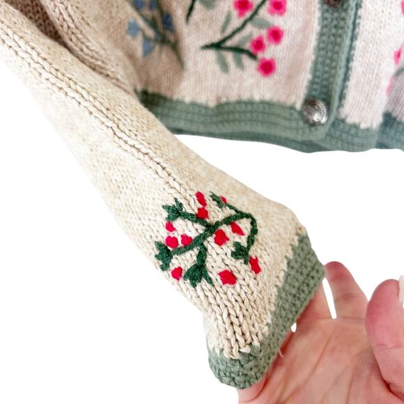 Vintage Orvis Tan Flower Embroidered Knit Cardigan Sz S - Picture 2 of 6